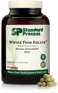 An image of a bottle of Whole Food Folate, next to 6 tablets. 