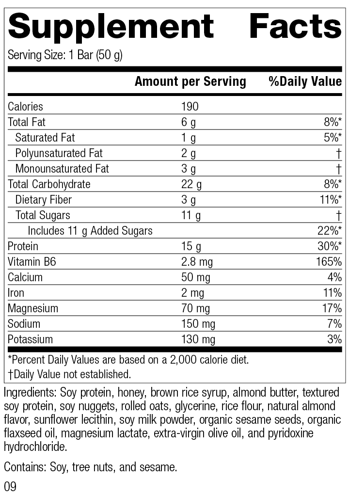 StandardBar®-Soy Almond Crunch, Rev 08 Supplement Facts