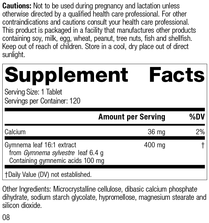 Gymnema, 120 Tablets, Rev 08 Supplement Facts